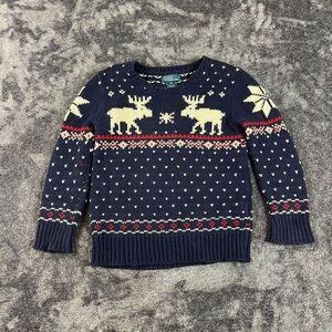 Vtg Polo Ralph Lauren Cotton Wool Fair Isle Moose AOP Knitted Sweater Youth 6